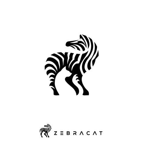 Monochromatic logo with the title 'negative space logo for ZEBRACAT'