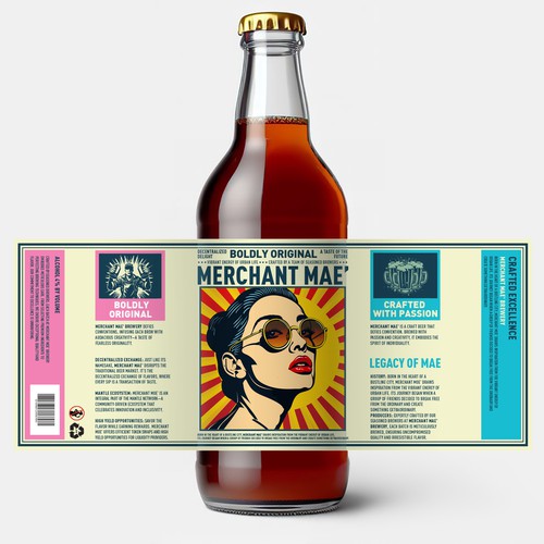 Eye-catching label with the title 'Vibrant Pop Art Alcohol Label Design'