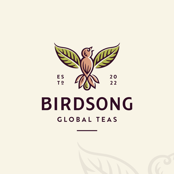 Green tea design with the title 'Birdsong Global Teas'