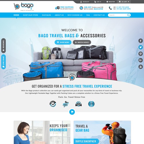 Travel website with the title 'Bago Travel Bags Website Redesign'