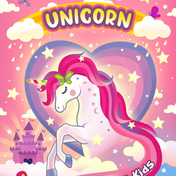Rainbow artwork with the title 'Unicorn coloring book for kids '