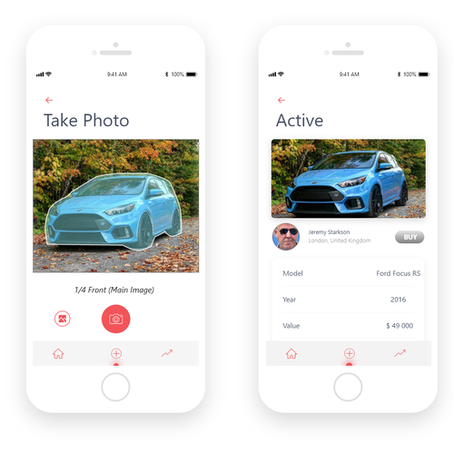 Interface design with the title 'Car Trading App Concept'