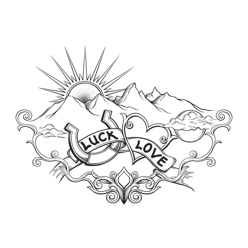 Ornamental design with the title 'LUCK LOVE'