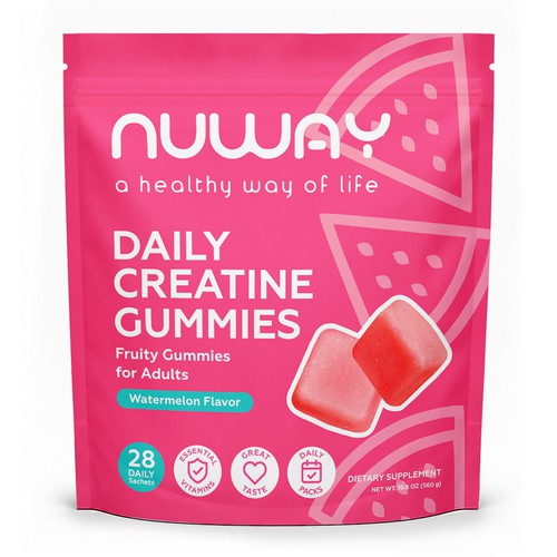 Supplement packaging with the title 'Modern, minimalist packaging concept for Nuway product line'
