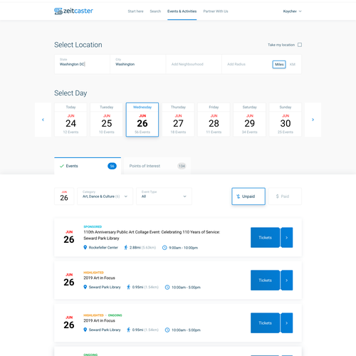 Event website with the title 'Events searching'
