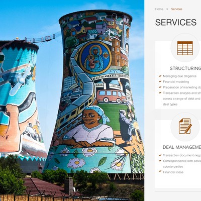 Website for a finance service company, depicting a modern, vibrant and industriuous Africa