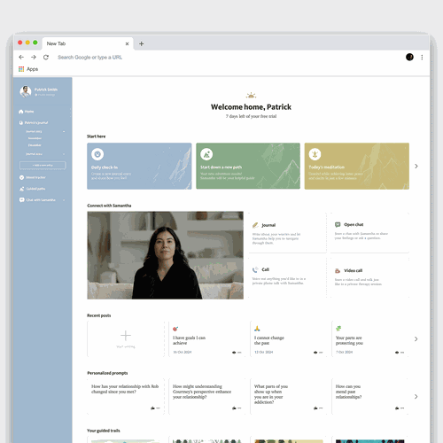 Blue website with the title 'Modern AI companion and journal app for mental health'