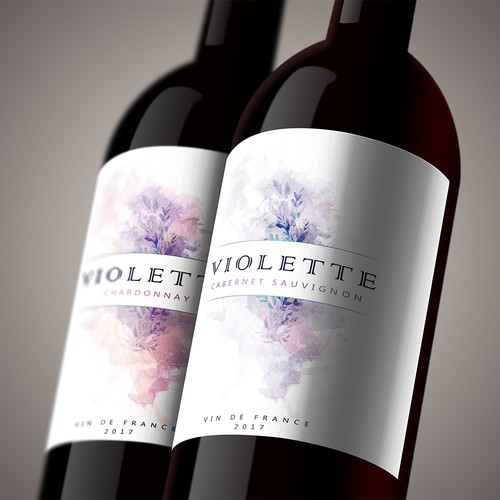 Flower label with the title 'Violette Wine Label'
