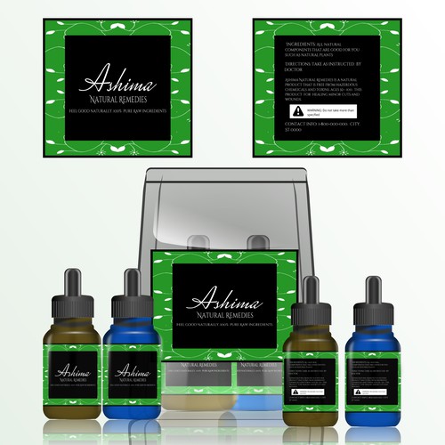 Original label with the title 'Ashima Natural Remedies Design Label green'