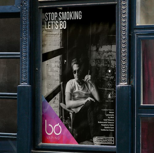 Vape design with the title 'Advertising Poster for BO, an E-cigarette and Vape Product. '