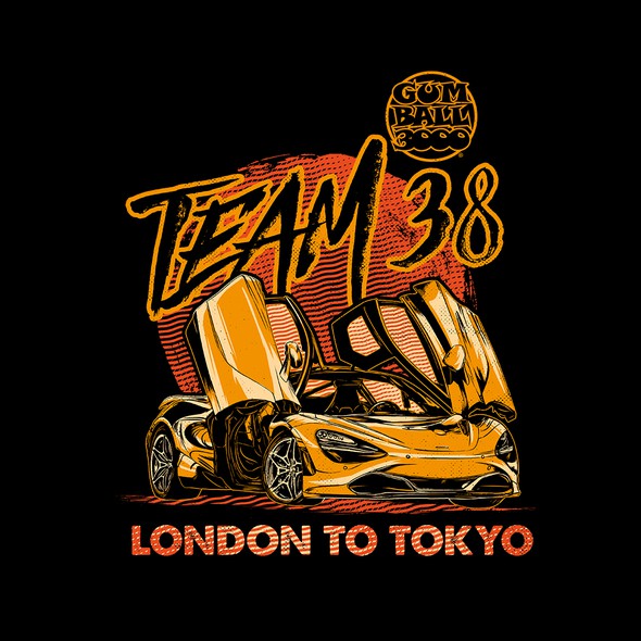 Racing t-shirt with the title 'Gumball 3000 Team 38'