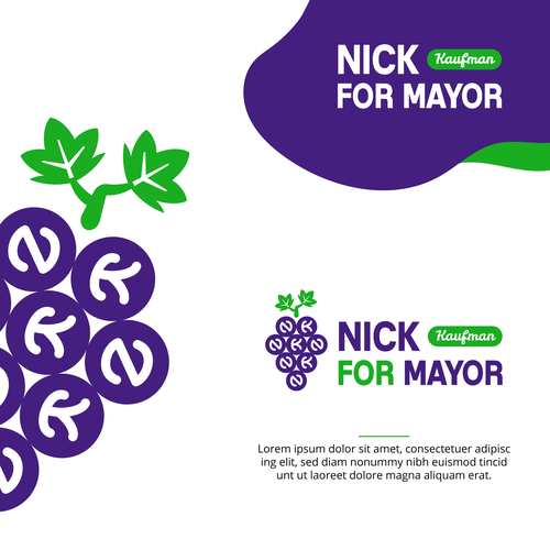 Purple and green design with the title 'Nick For Mayor Logo Design'