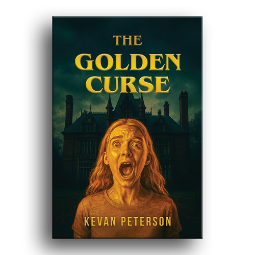Golden book cover with the title 'Book Cover Design Concept for "The Golden Curse by Kevan Peterson"'