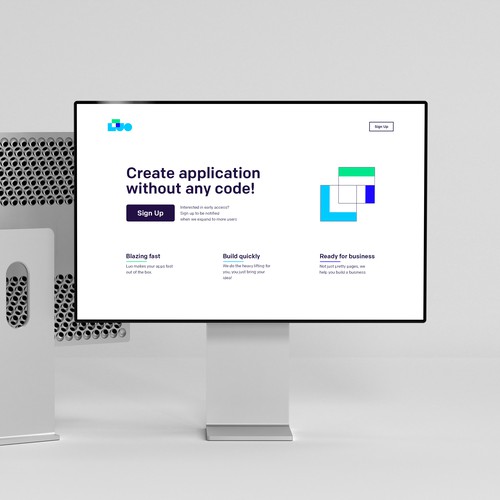 Frame design with the title 'Clean design of a landing page for LUO'