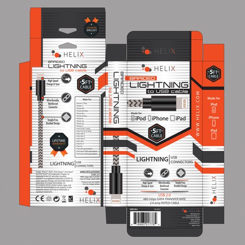 Technology packaging with the title 'Design an Eye-Catching Package For 'Helix' Braided Cable'