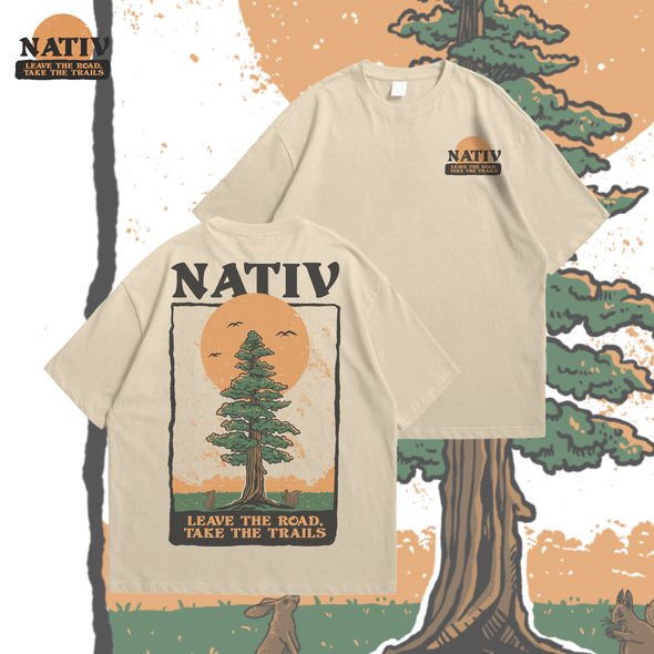 Tree t-shirt with the title 'Nativ "Leave the road, take the trails"'