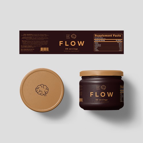 Typography label with the title 'Label Design for Brain Body Boost'