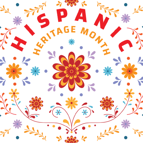 Floral artwork with the title 'Hispanic Heritage Month Background Design for Zoom'