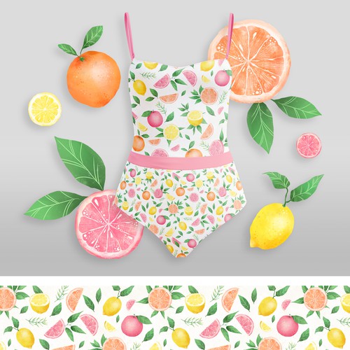 Citrus design with the title 'Watercolor fruit print for Swimwear company'