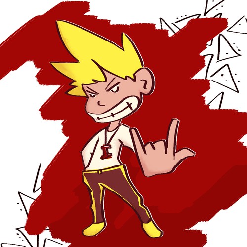 Boy artwork with the title 'the Angry Mascot'