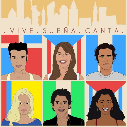 Cartoon book cover with the title 'Design the COVER of "Soñadores", a NEW musical Drama for Latin TV!'