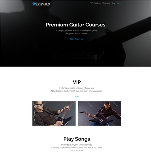 Course website with the title 'Homepage / GuitarZoom website'