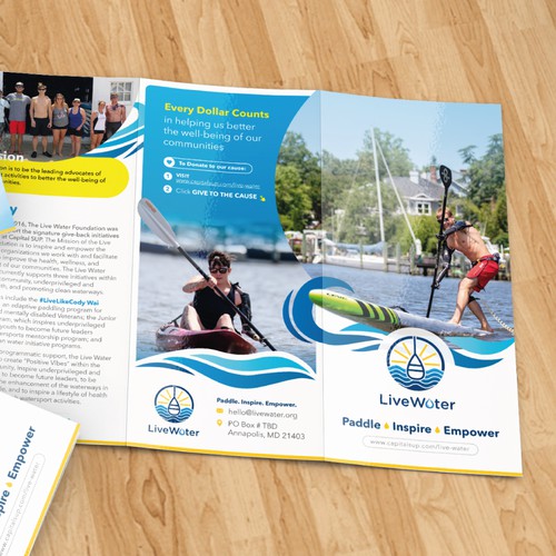 Tri-fold design with the title 'Live Water Trifold Design'
