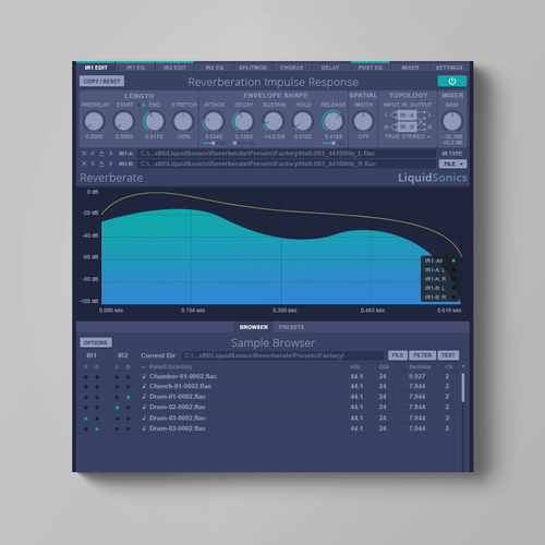 Interface design with the title 'Reverberation Plugin'