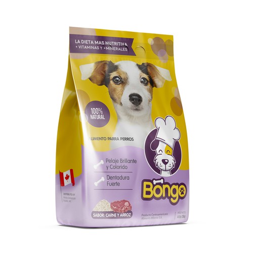 Dog food packaging with the title 'Packaging Entry for Bongo Dog Food'