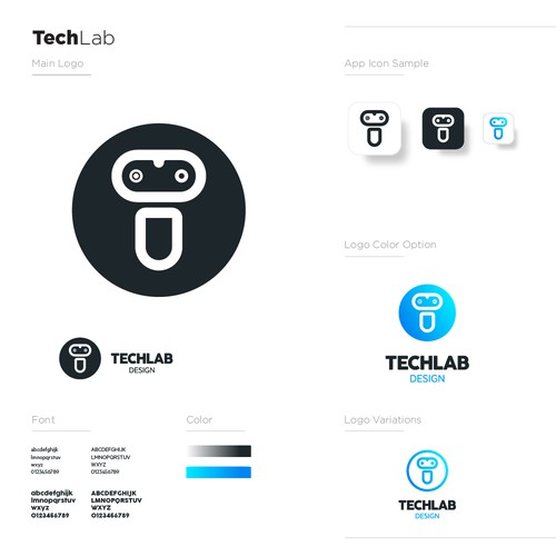 Robot logo with the title 'TechLab - logo for a robotics startup'