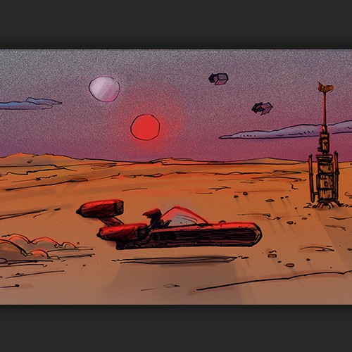 Star Wars design with the title 'Sunset at Mos Eisley'