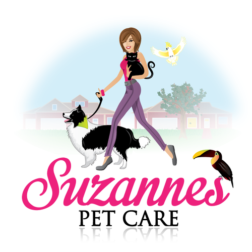 Pet care logo with the title 'Pet characters and girl'