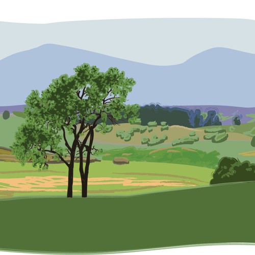 Green t-shirt with the title 'Artistic interpretation of landscape photo for tshirt'