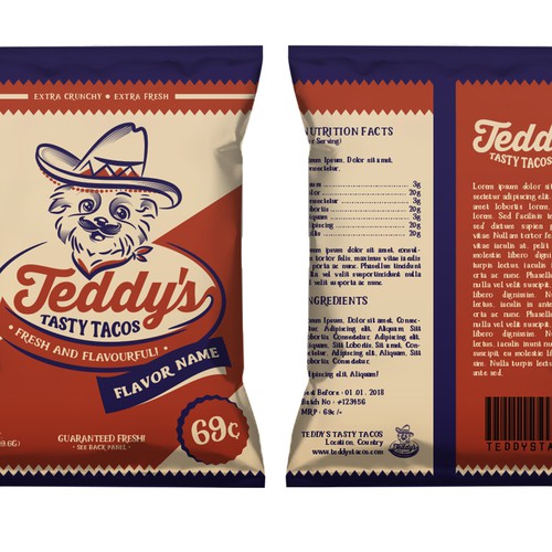 Packaging logo with the title 'Logo and Packaging Design for Teddy's Tasty Tacos'