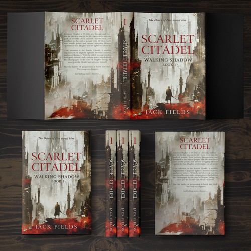 Hand-drawn book cover with the title 'Scarlet Citadel- Walking Shadow Book 1'