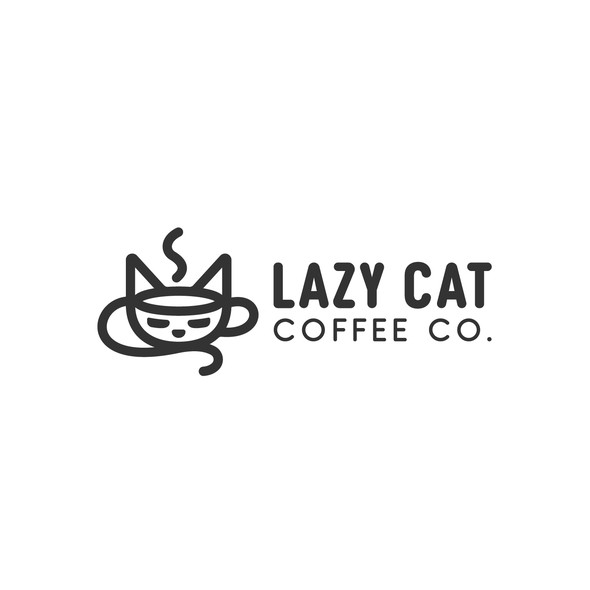 Monoline logo with the title 'Lazy Cat Coffee Logo'