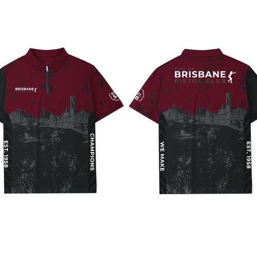 Sublimation design with the title 'Club shirt design for Brisbane pistol club.'