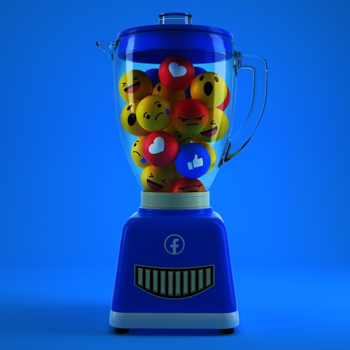 Cinema 4D design with the title 'Facebook Blender editorial illustration'