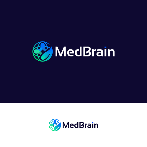 Globe brand with the title 'Logo & Branding for MedBrain | Delivering free medical diagnostics to developing nations.'