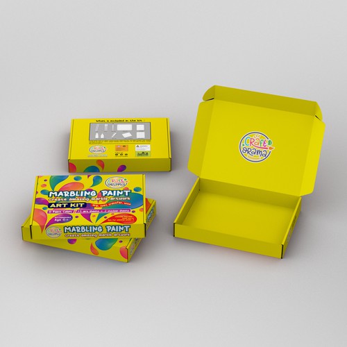 Yellow packaging with the title 'Box Design'