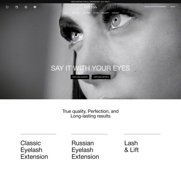 Luxury website with the title 'Luxurious Minimalistic Black & White Website For Eyelash Company'