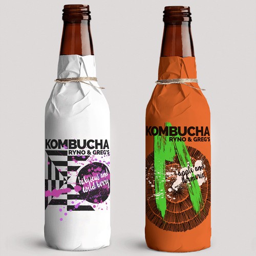 Kombucha label with the title 'Line of kombucha drinks' wrapping and label design'