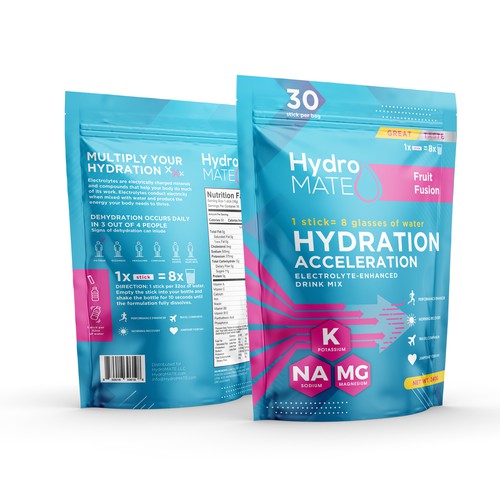 Drink packaging with the title 'Packaging design For HydroMate'