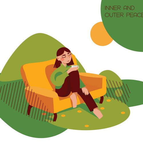 Natural artwork with the title 'Relaxed girl with tea'