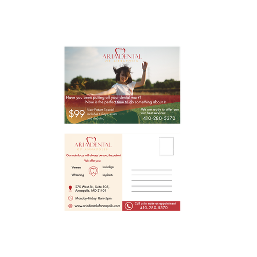 Picture design with the title 'Postcard design for a dental clinic'