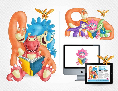 Character artwork with the title 'DINOSAUR ILLUSTRATION NEEDED TO ADVERTISE PRESCHOOL SUMMER READING PROGRAMS '