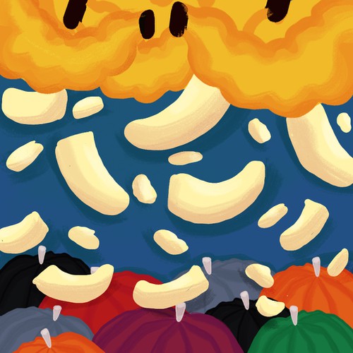 Restaurant artwork with the title 'Bananas rain'