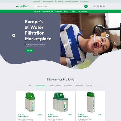 Homepage website with the title 'Water2Buy'
