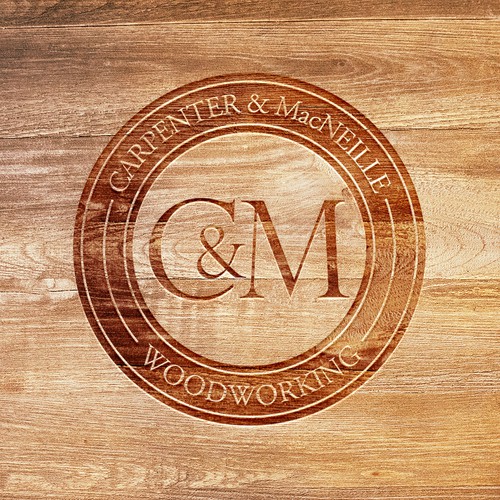Wood label with the title 'C&M Woodworking - Stamp Logo'
