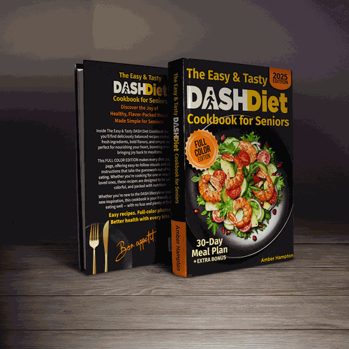 Diet book cover with the title 'Eye cathcing colorful cookbook entry'